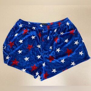 Velour-type patriotic shorts.